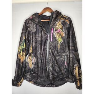 Mossy Oak Women's Camo Hooded Jacket Pink Accent Zip Up‎ Jacket Med